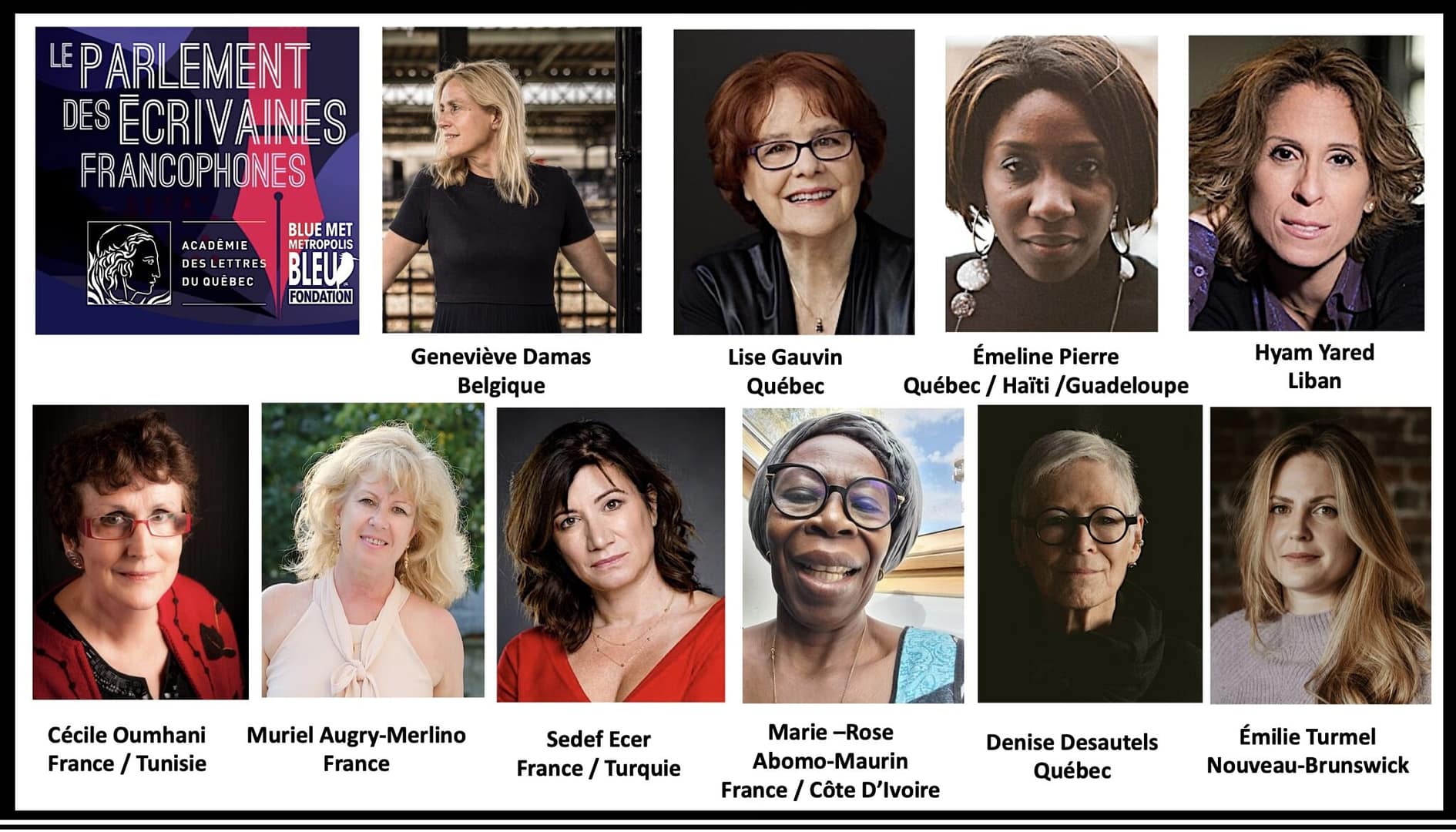 Mosaïque de portraits de membres du Parlement des Ecrivaines Francophones